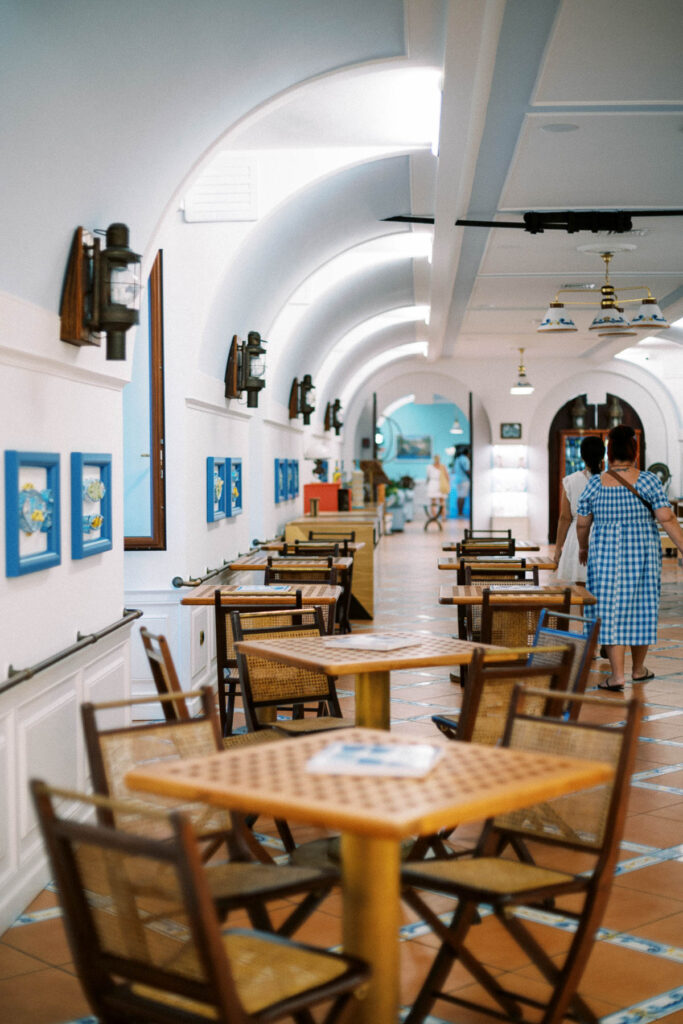 Dining room at L'Antica Cartiera restaurant at Hotel Marmorata.