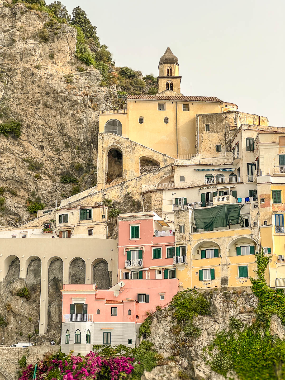 close up of buildings in positano italy
