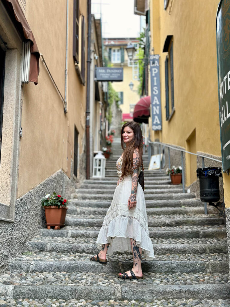 woman standing on the stairs in bellagio