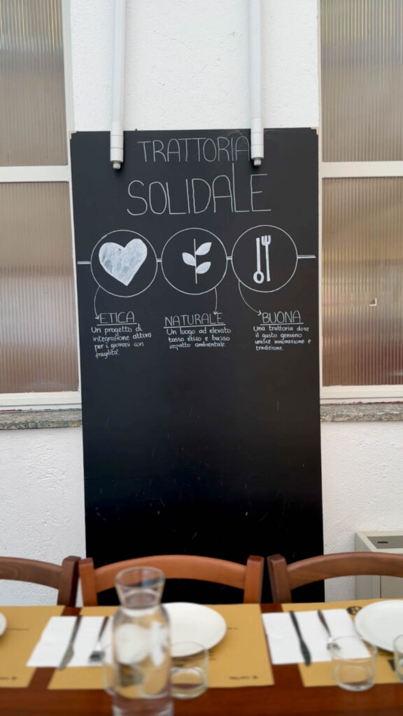 Sign for Trattoria Solidale in Milan