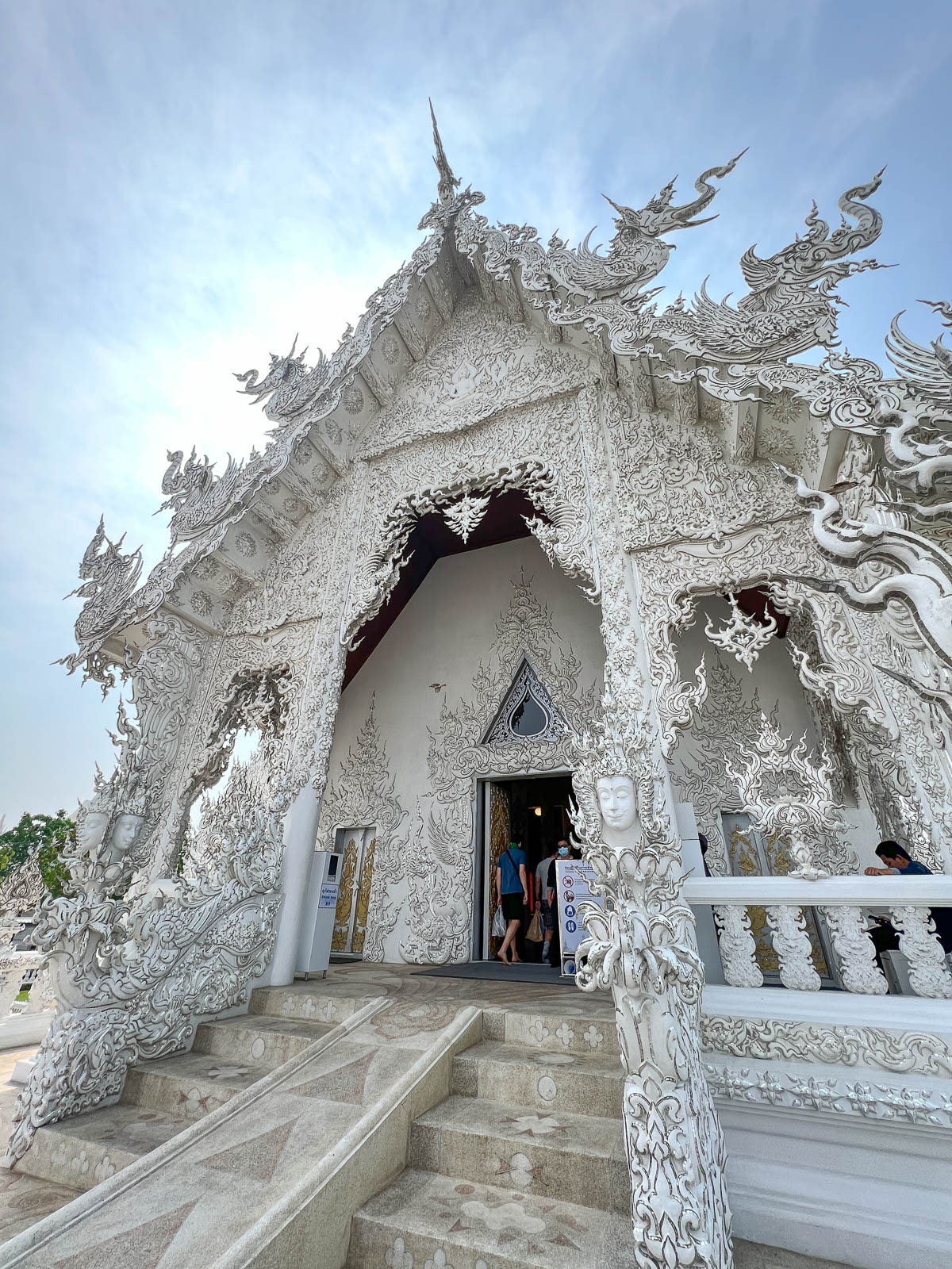 An ornate white temple in northern Thailand