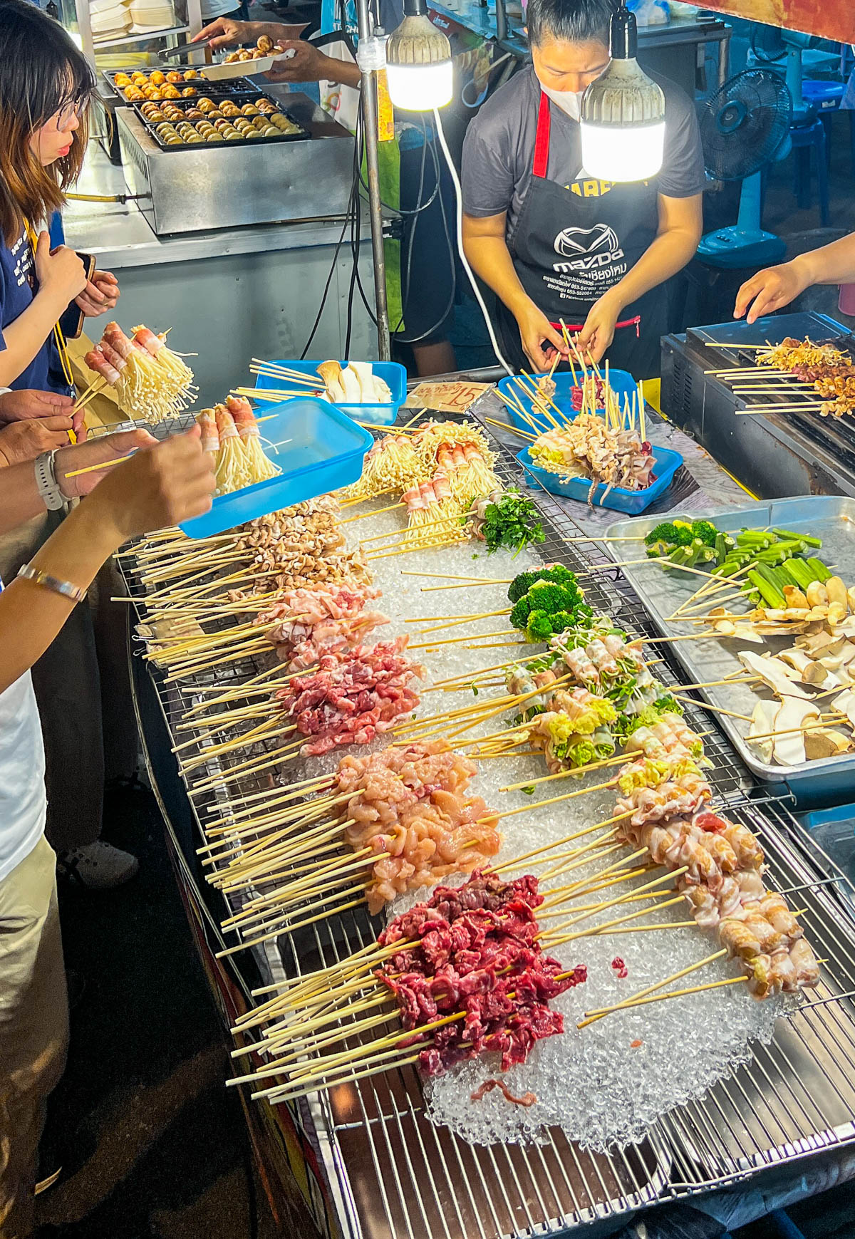 Skewers at a street food stall in Thailand