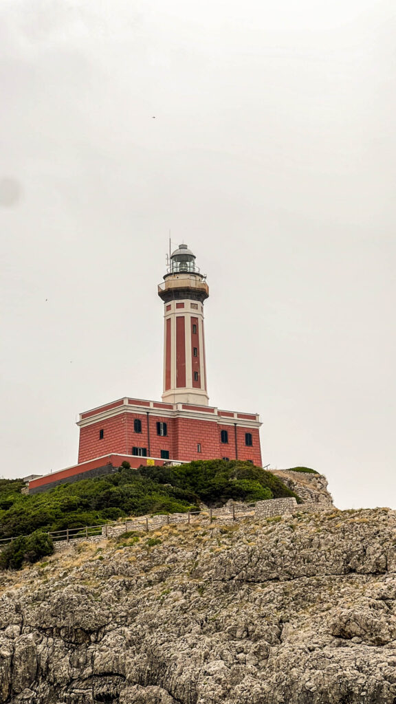 The red and white lighthouse at Punta Carena on Capri.