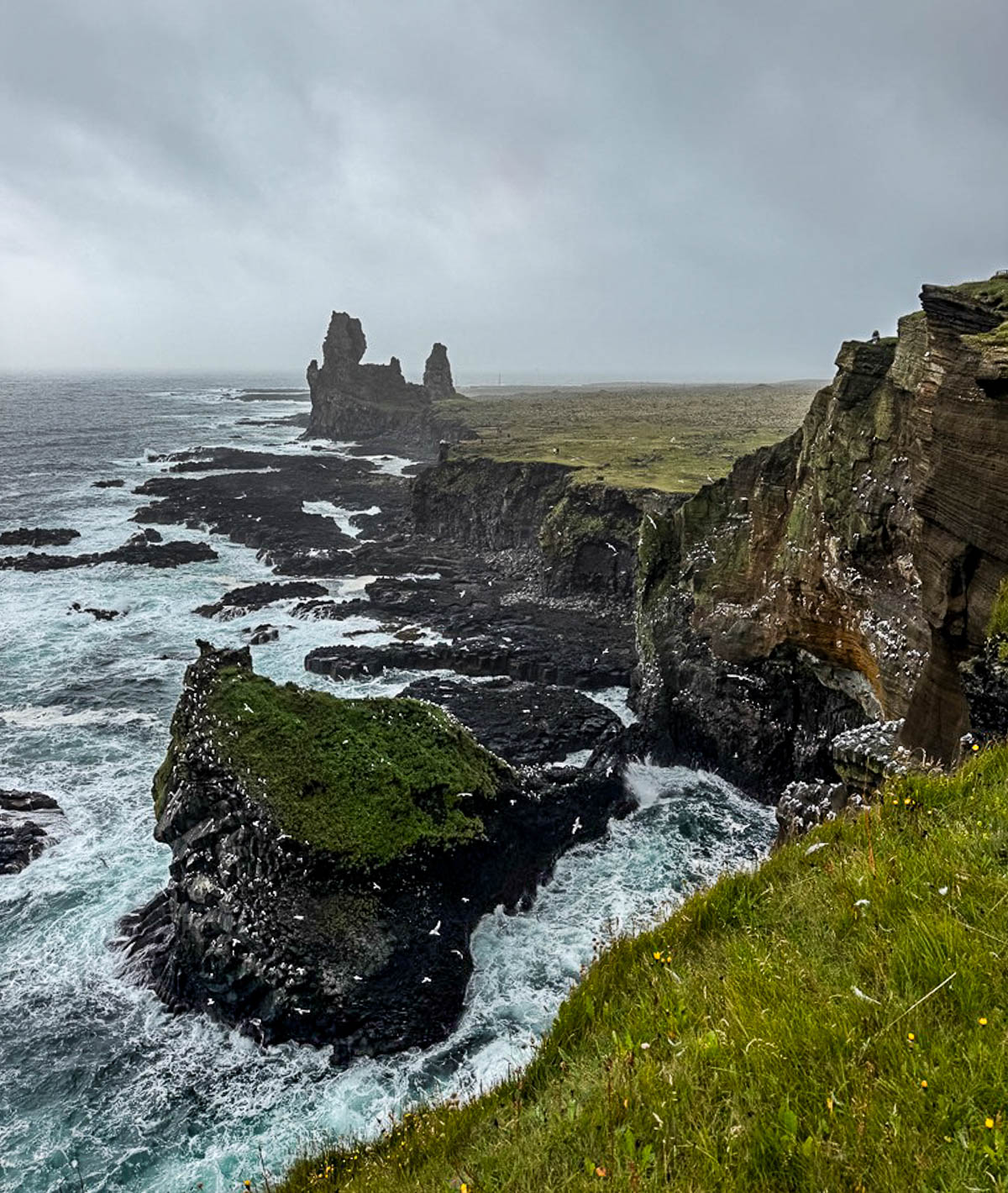 Sea cliffs and rock stacks on the coast of the Snæfellsnes Peninsula in Iceland