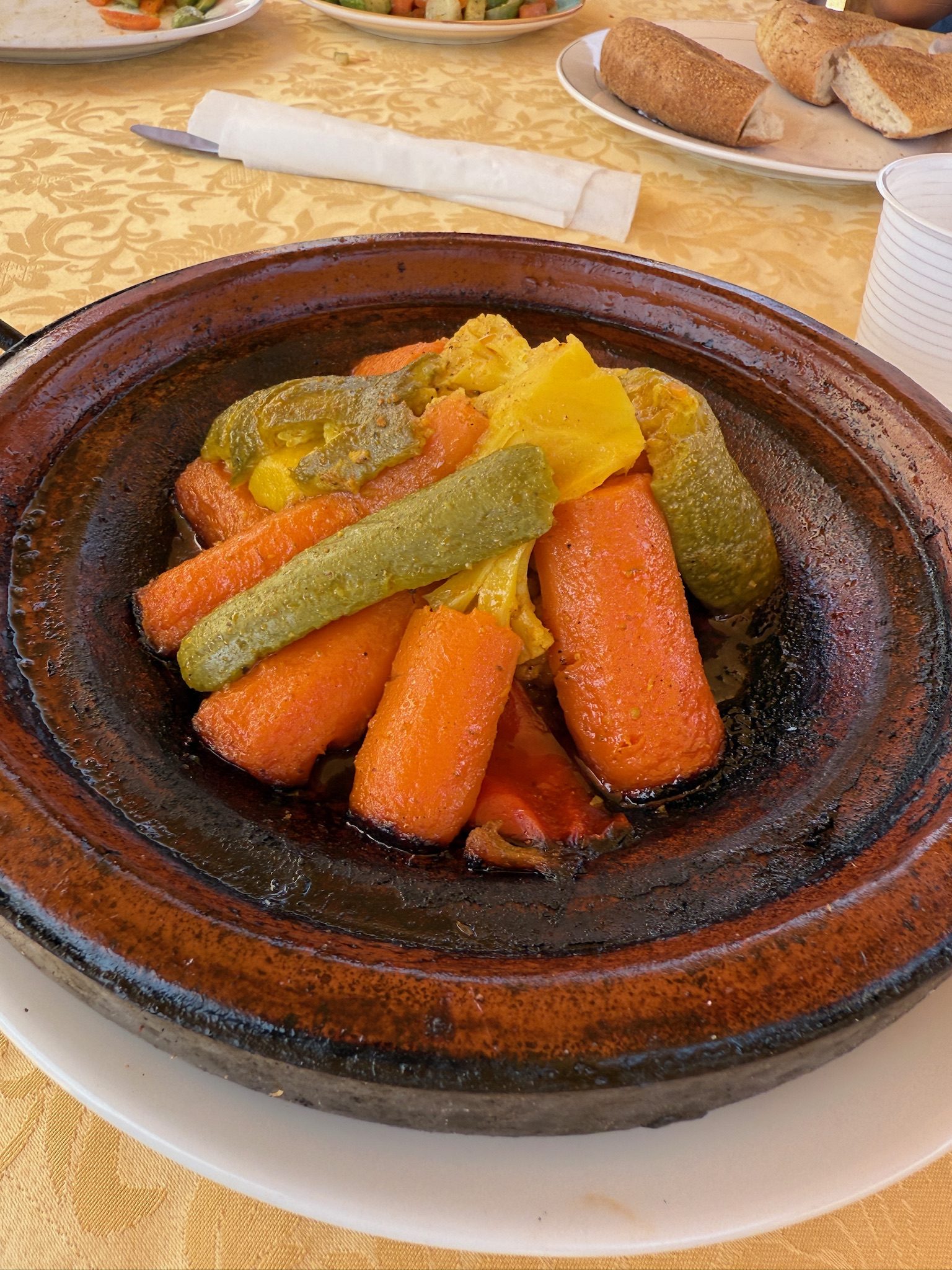 Vegetable tagine with carrots and zucchini served at a roadside lunch